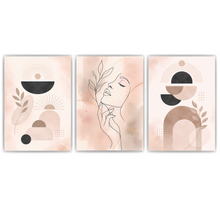 Laden Sie das Bild in den Galerie-Viewer, Frau Line Art Poster 3er Set Boho Beige Abstrakte Wandbilder
