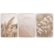 Laden Sie das Bild in den Galerie-Viewer, Strand Poster 3er Set Beige Pampasgras Meer Boho Wandbilder
