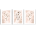 Magnolie Poster 3er Set Beige Boho Botanische Blumen Wandbilder