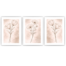 Laden Sie das Bild in den Galerie-Viewer, Magnolie Wandbilder 3er Set Beige Boho Blumen Poster Modern

