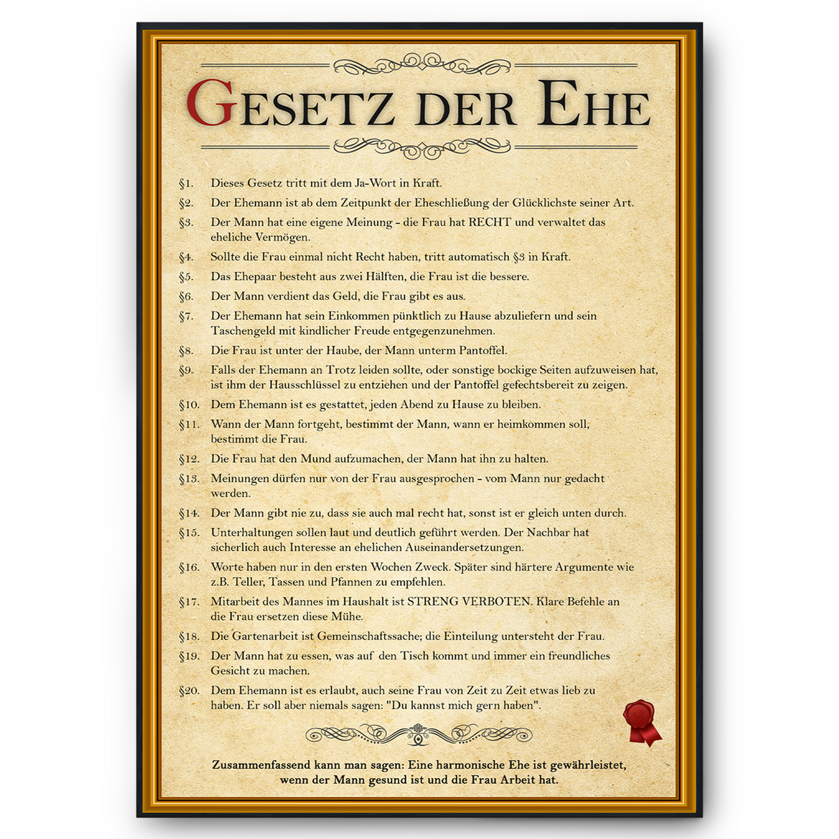 Hochzeitsgeschenk Ehegesetz Poster lustiges Geschenk zur Hochzeit Karte Ehepaar Geschenkidee zum Hochzeitstag Urkunde