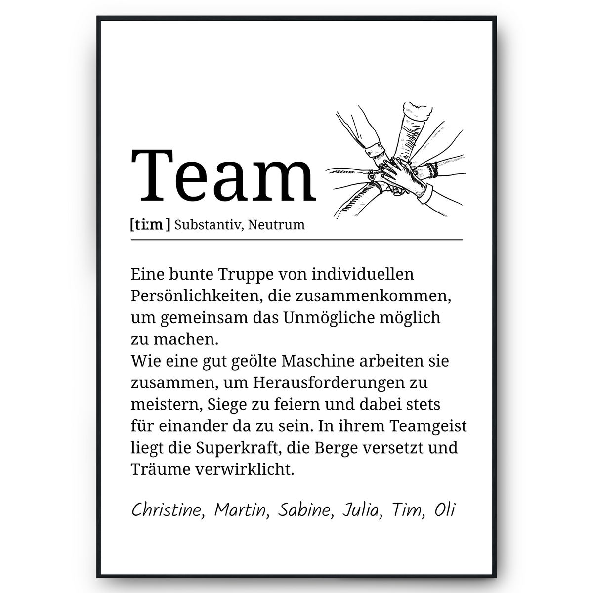 Team Definition personalisiertes Poster Mitarbeiter Geschenk Kollegen