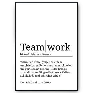 Teamwork Definition Poster Mitarbeiter Geschenk Kollegen