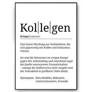 Kollegen Definition Poster Mitarbeiter Geschenk Team Kollegen