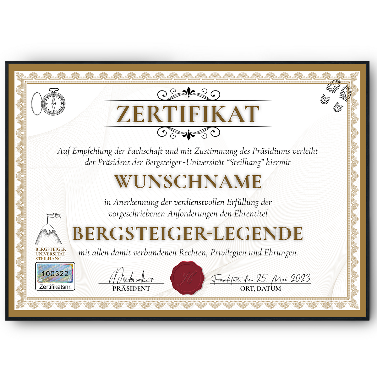 Lustiges Bergsteiger Geschenk personalisiert Geburtstag Poster Zertifikat Bergsteigen Geschenkidee für Bergsteiger
