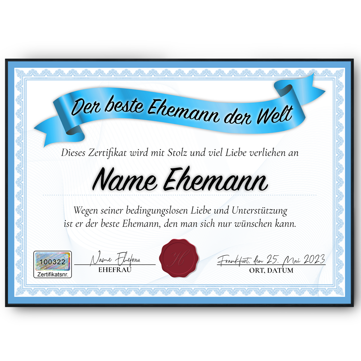 Bester Ehemann Geschenk personalisiert Geburtstag Poster Zertifikat Urkunde Ehemann personalisierte Geschenkidee Valentinstag Weihnachten