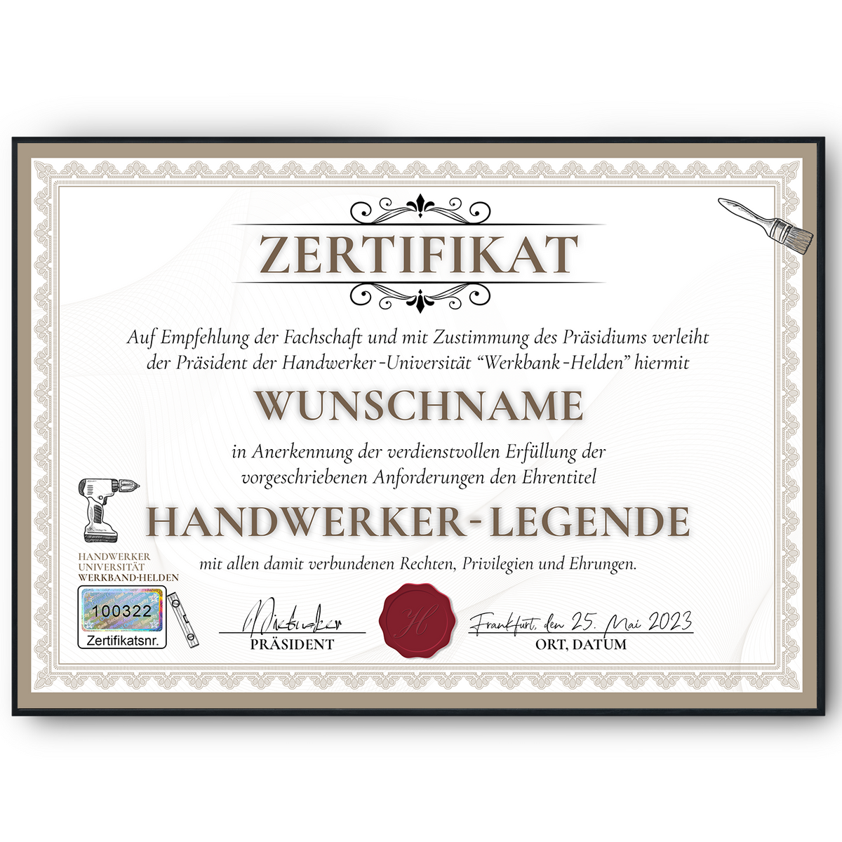 Lustiges Handwerker Geschenk personalisiert Geburtstag Männer Handwerk Poster Zertifikat Papa Opa Geschenkidee für Handwerker