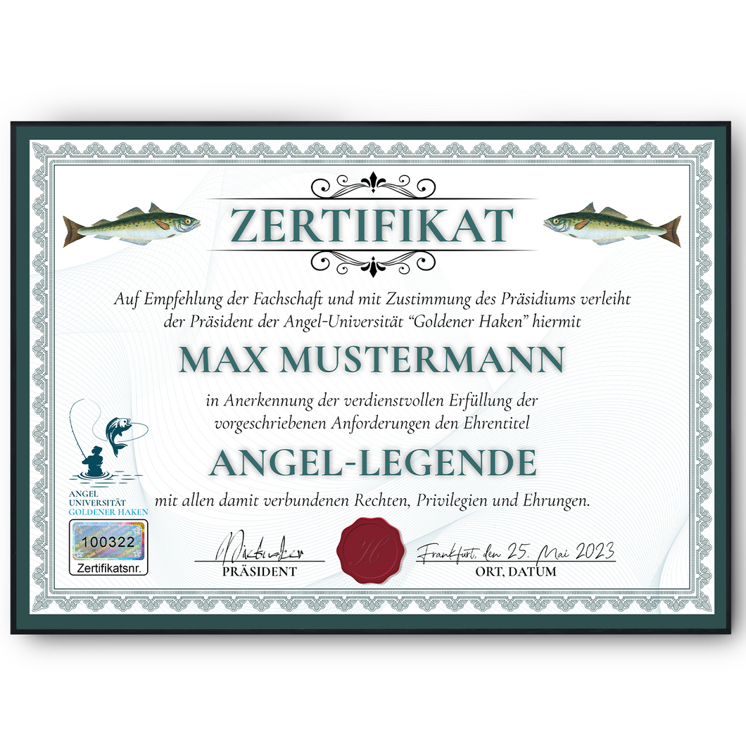 Lustiges Angler Geschenk personalisiert Geburtstag Poster Zertifikat Angler Geschenkidee