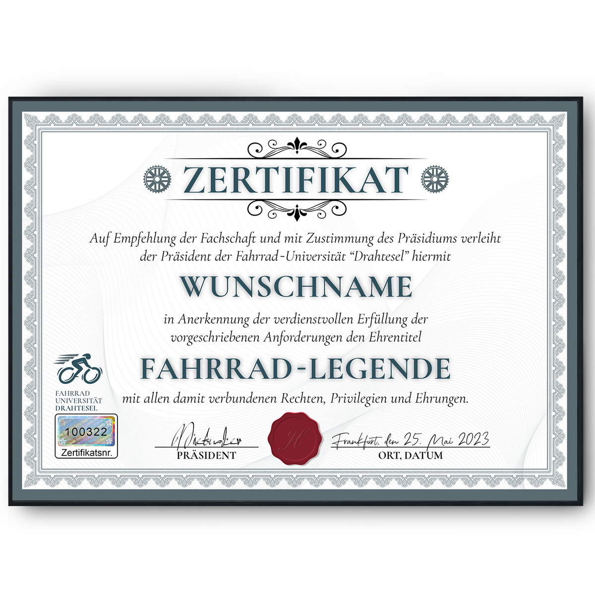 Lustiges Fahrradfahrer Geschenk personalisiert Geburtstag Radfahrer Poster Zertifikat Farhrrad Geschenkidee für Biker
