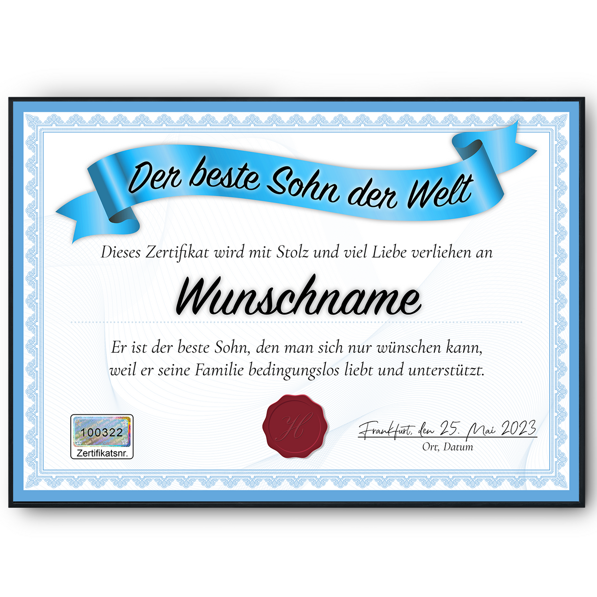 Bester Sohn Geschenk personalisiert Geburtstag Poster Zertifikat Urkunde Sohn personalisierte Geschenkidee