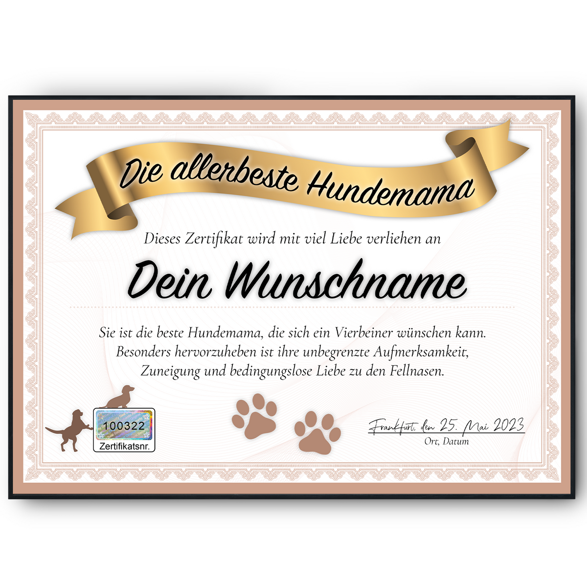 Hundemama Geschenk personalisiert Poster Zertifikat Hundeliebhaber Urkunde Hundemama Geschenk personalisiert Hundebesitzer