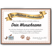 Laden Sie das Bild in den Galerie-Viewer, Hundemama Geschenk personalisiert Poster Zertifikat Hundeliebhaber Urkunde Hundemama Geschenk personalisiert Hundebesitzer
