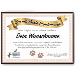 Hundemama Geschenk personalisiert Poster Zertifikat Hundeliebhaber Urkunde Hundemama Geschenk personalisiert Hundebesitzer