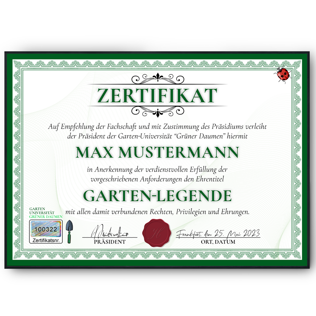 Lustiges Gärtner Geschenk personalisiert Geburtstag Poster Zertifikat Garten Geschenkidee