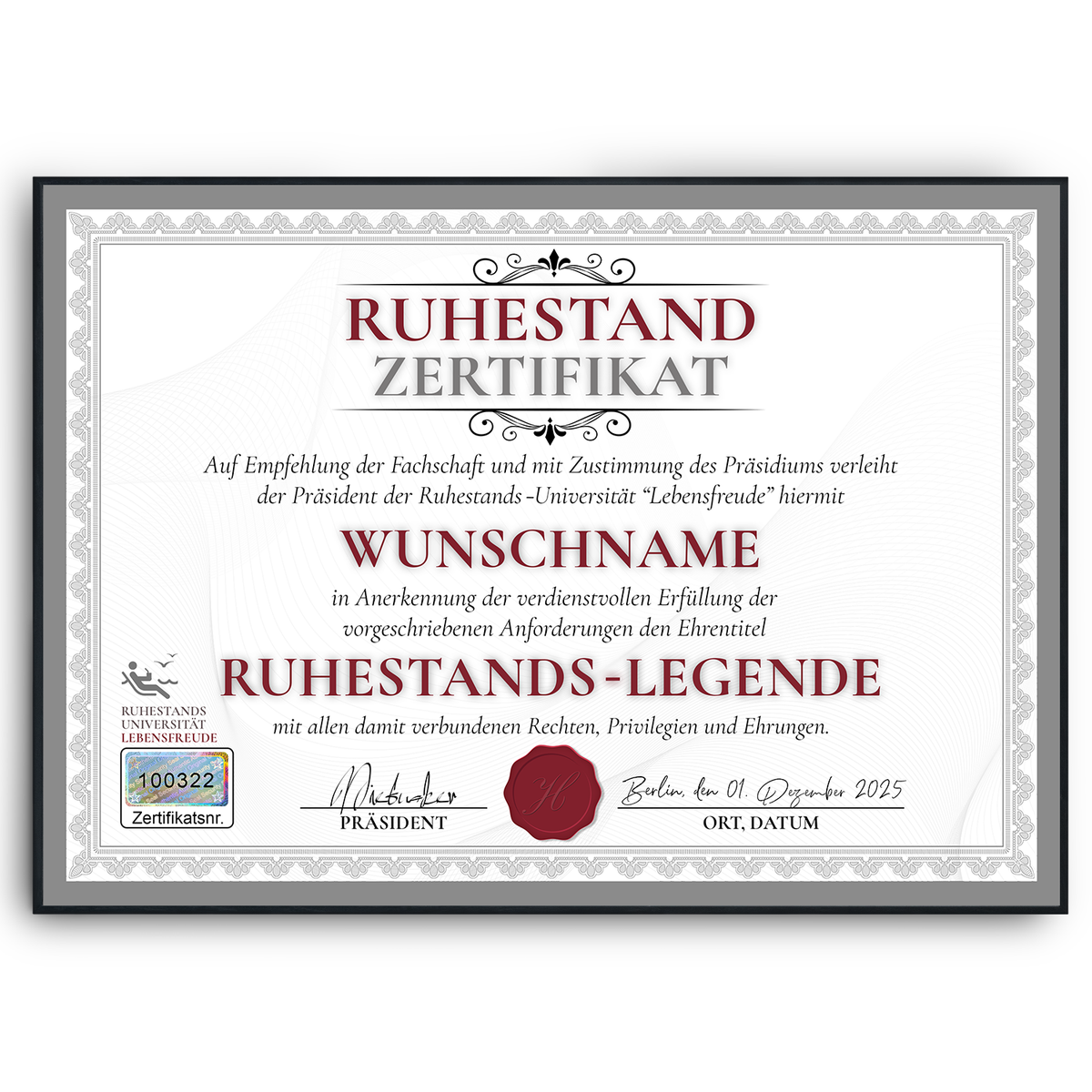 Ruhestand Zertifikat personalisiert Rente Abschiedsgeschenk Kollegen personalisierte Geschenkidee zum Ruhestand Urkunde