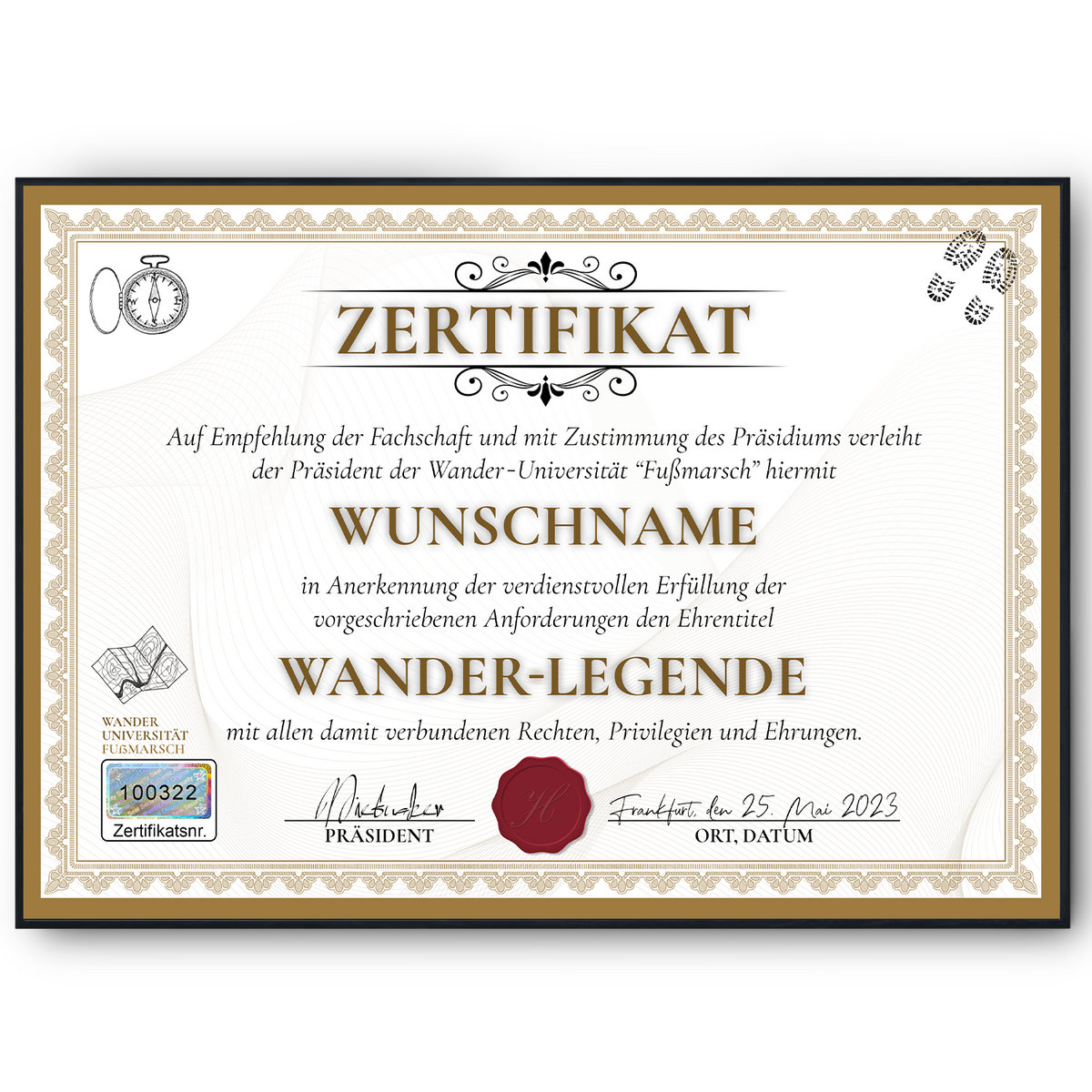 Lustiges Wanderer Geschenk personalisiert Geburtstag Poster Zertifikat Wandern Geschenkidee für Wanderer