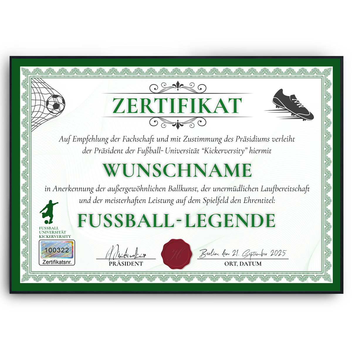 Fußball Urkunde personalisiert – Lustiges Geschenk für Fußballspieler Fußballer Geschenkidee Auszeichnung Turnier Fußball Deko