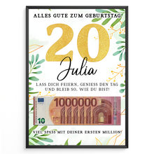 Laden Sie das Bild in den Galerie-Viewer, Personalisiertes Geldgeschenk zum 20. Geburtstag Geld Geschenkidee personalisierbar Geburtstagskarte
