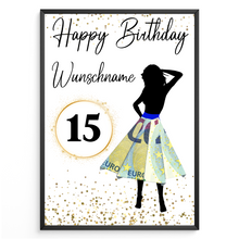 Laden Sie das Bild in den Galerie-Viewer, 15. Geburtstag Geldgeschenk Personalisiert Frauen Geburtstagsgeschenk Geld Geschenk personalisierbar
