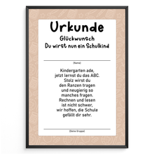 Laden Sie das Bild in den Galerie-Viewer, Urkunde zur Einschulung Schulkind Geschenkidee zum Schulanfang Kindergarten

