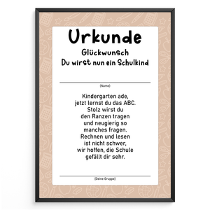 Urkunde zur Einschulung Schulkind Geschenkidee zum Schulanfang Kindergarten