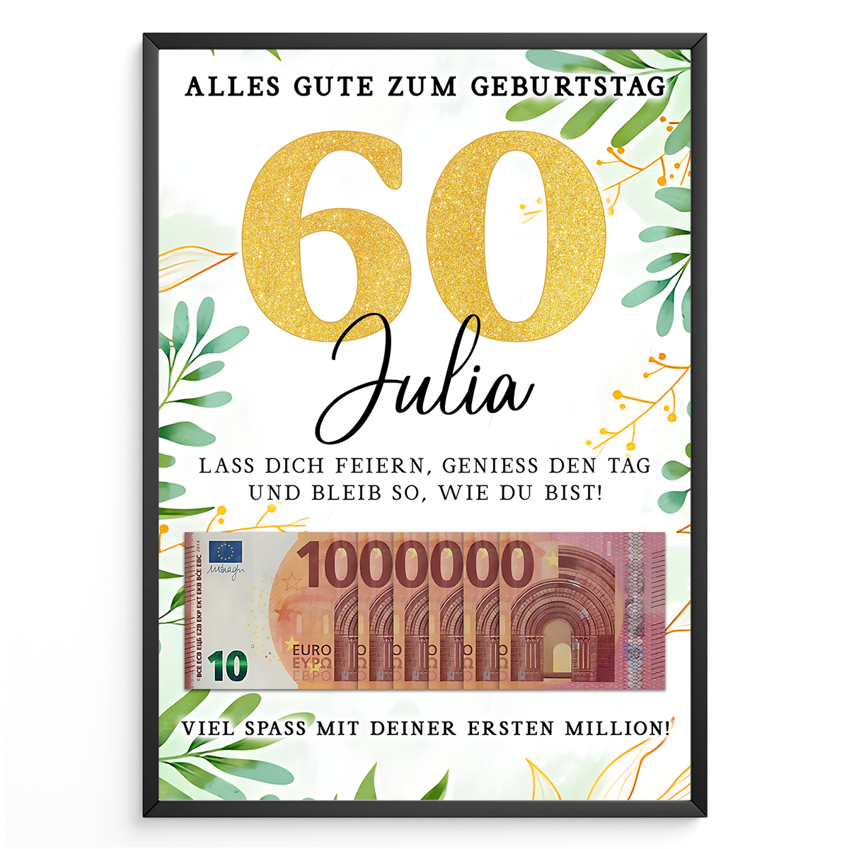 Personalisiertes Geldgeschenk zum 60. Geburtstag Geld Geschenkidee personalisierbar Geburtstagskarte
