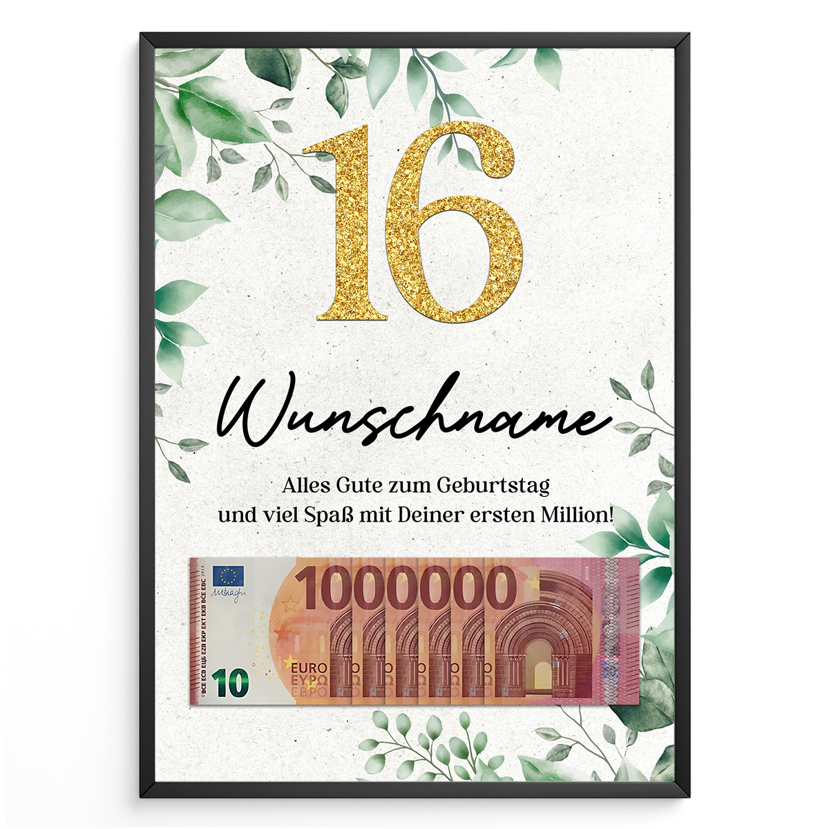 Personalisiertes Geldgeschenk zum 16. Geburtstag Männer Frauen Geburtstagskarte