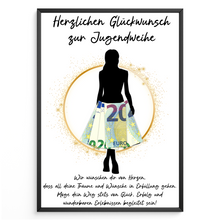 Laden Sie das Bild in den Galerie-Viewer, Geldgeschenk Jugendweihe Mädchen Geschenk zur Jugendweihe Deko Karte
