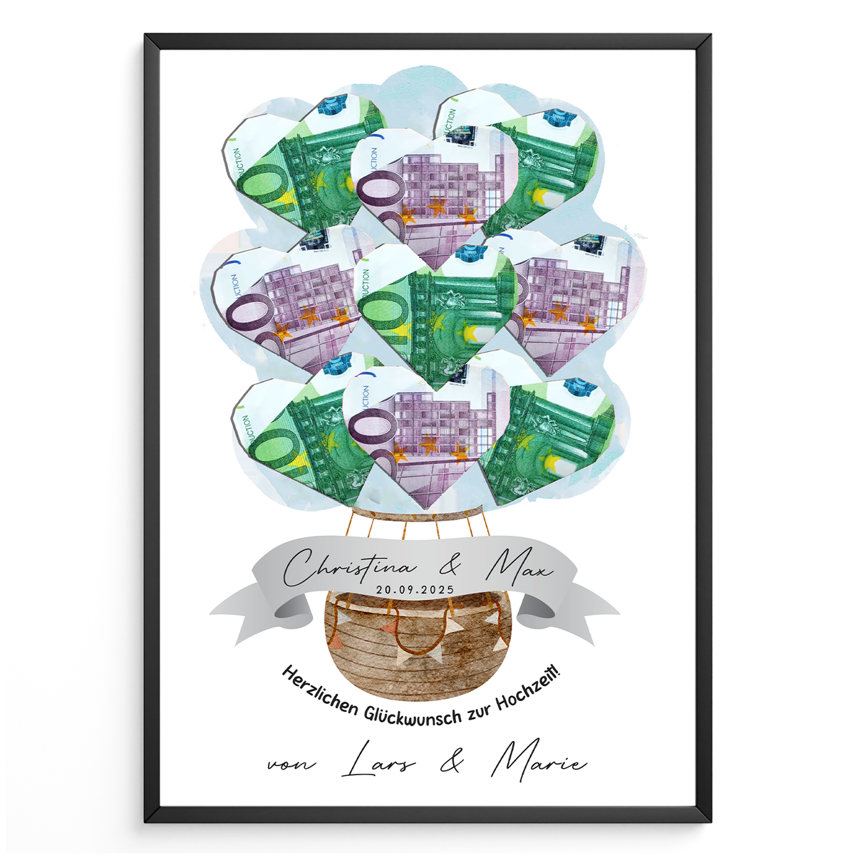 Personalisiertes Geldgeschenk zur Hochzeit Heißluftballon Hochzeitsgeschenk personalisierbar
