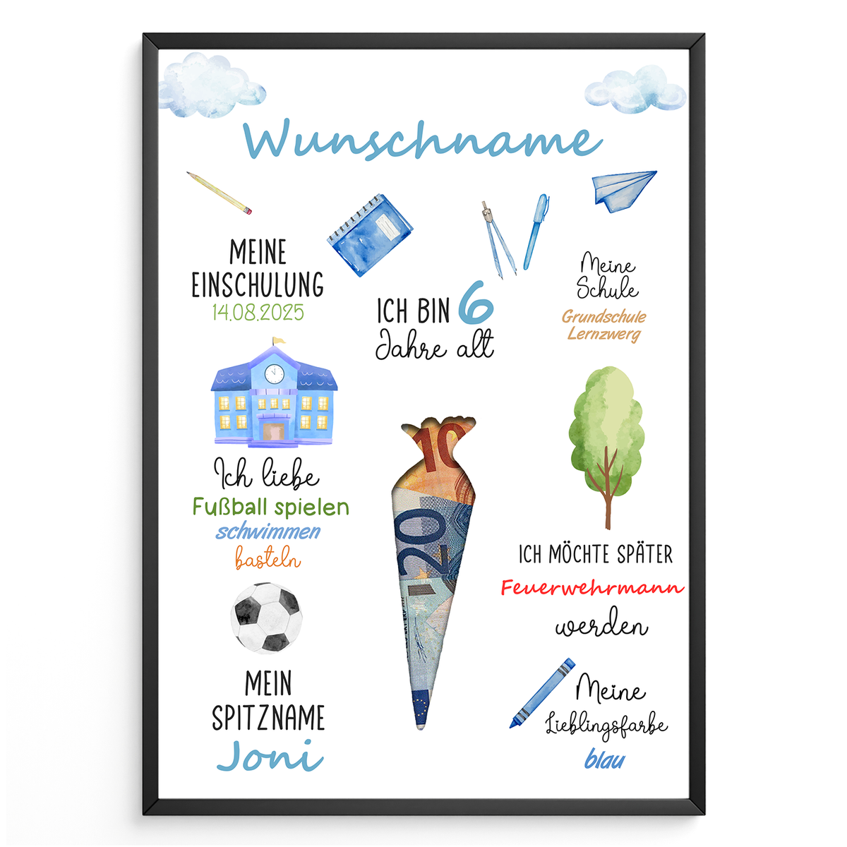 Personalisiertes Geschenk Einschulung Jungen Schulanfang Schultüte Schulanfänger