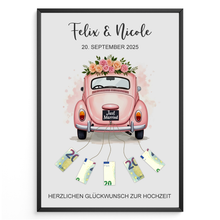 Laden Sie das Bild in den Galerie-Viewer, Hochzeitsgeschenk Personalisiert Geldgeschenk Hochzeitsauto Brautpaar Hochzeit personalisierbar
