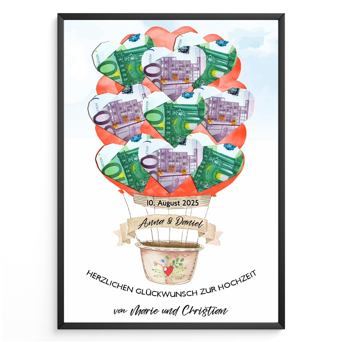 Personalisiertes Geldgeschenk Hochzeit Heißluftballon Hochzeitsgeschenk personalisierbar