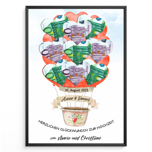 Personalisiertes Geldgeschenk Hochzeit Heißluftballon Hochzeitsgeschenk personalisierbar