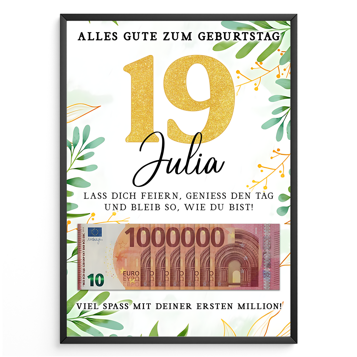 Personalisiertes Geldgeschenk zum 19. Geburtstag Geld Geschenkidee personalisierbar Geburtstagskarte