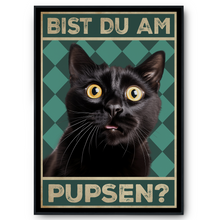 Laden Sie das Bild in den Galerie-Viewer, Bist du am Pupsen? Katzen Poster Badezimmer Gästebad Wandbild Klo Toilette Dekoration Lustiges Gäste-WC Bild DIN A4 - Katze 02
