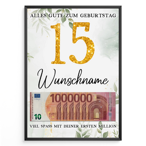 Personalisiertes Geldgeschenk zum 15. Geburtstag Frauen Männer Geburtstagsgeschenk Geld Geschenkidee personalisierbar