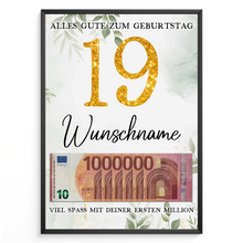 Laden Sie das Bild in den Galerie-Viewer, Personalisiertes Geldgeschenk zum 19. Geburtstag Frauen Männer Geburtstagsgeschenk Geld Geschenkidee personalisierbar
