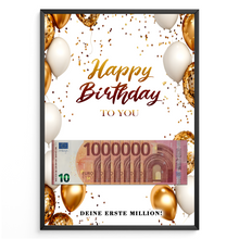 Laden Sie das Bild in den Galerie-Viewer, Geldgeschenk Geburtstag Happy Birthday Lustiges Geburtstagsgeschenk - Deine erste Million
