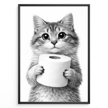 Laden Sie das Bild in den Galerie-Viewer, Lustiges Badezimmer Poster Katze mit Klopapier Humorvolle Wanddeko für Toilette, Gäste-WC, Badezimmer Deko WC Humor Tiere witzige Katze
