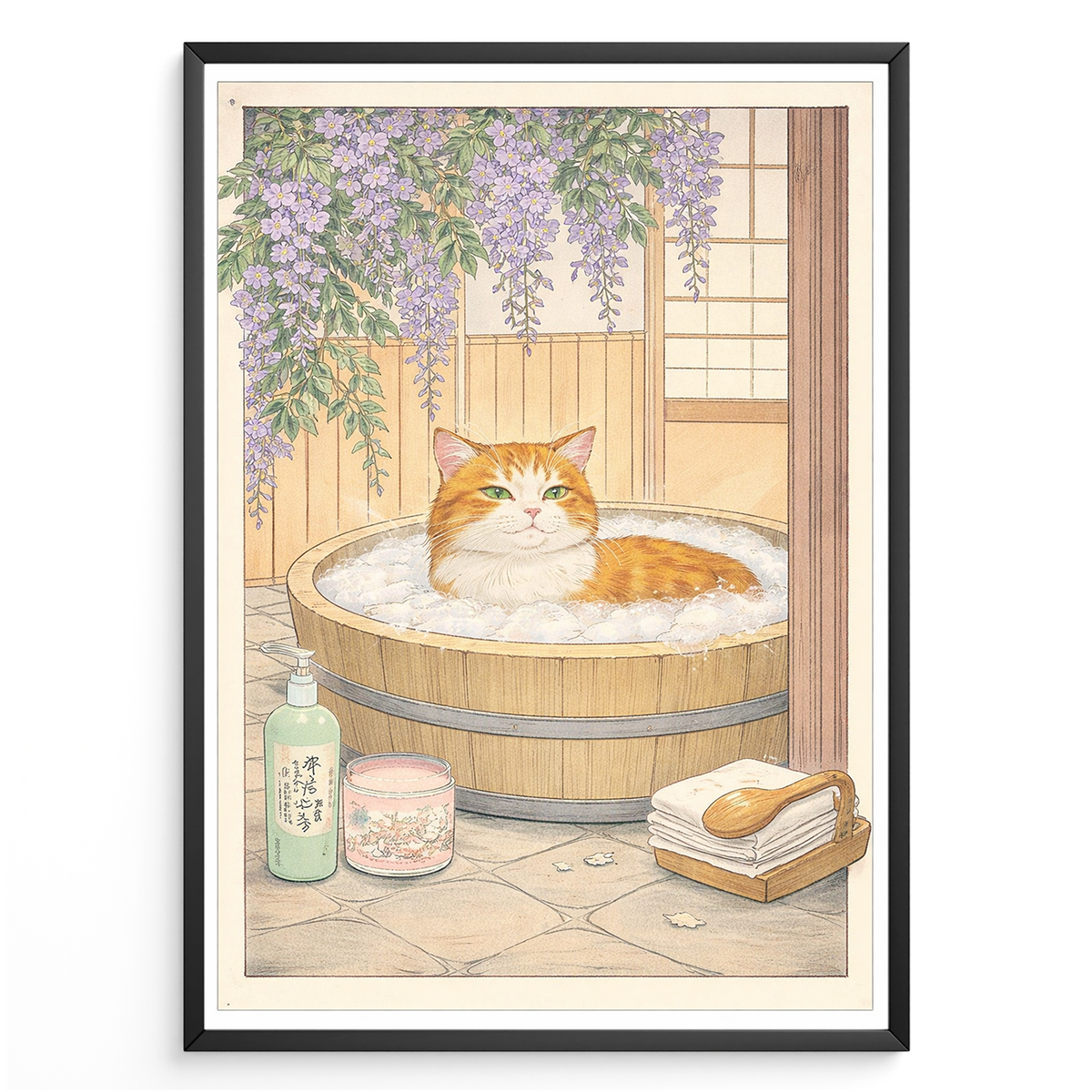 Japanische Katze Poster – Aesthetic Zen Spa Japandi Wanddeko Vintage Stil