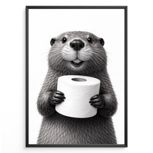 Laden Sie das Bild in den Galerie-Viewer, Lustiges Badezimmer Poster Biber mit Klopapier Humorvolle Wanddeko für Toilette, Gäste-WC, Badezimmer Deko WC Humor Tiere witziger Biber
