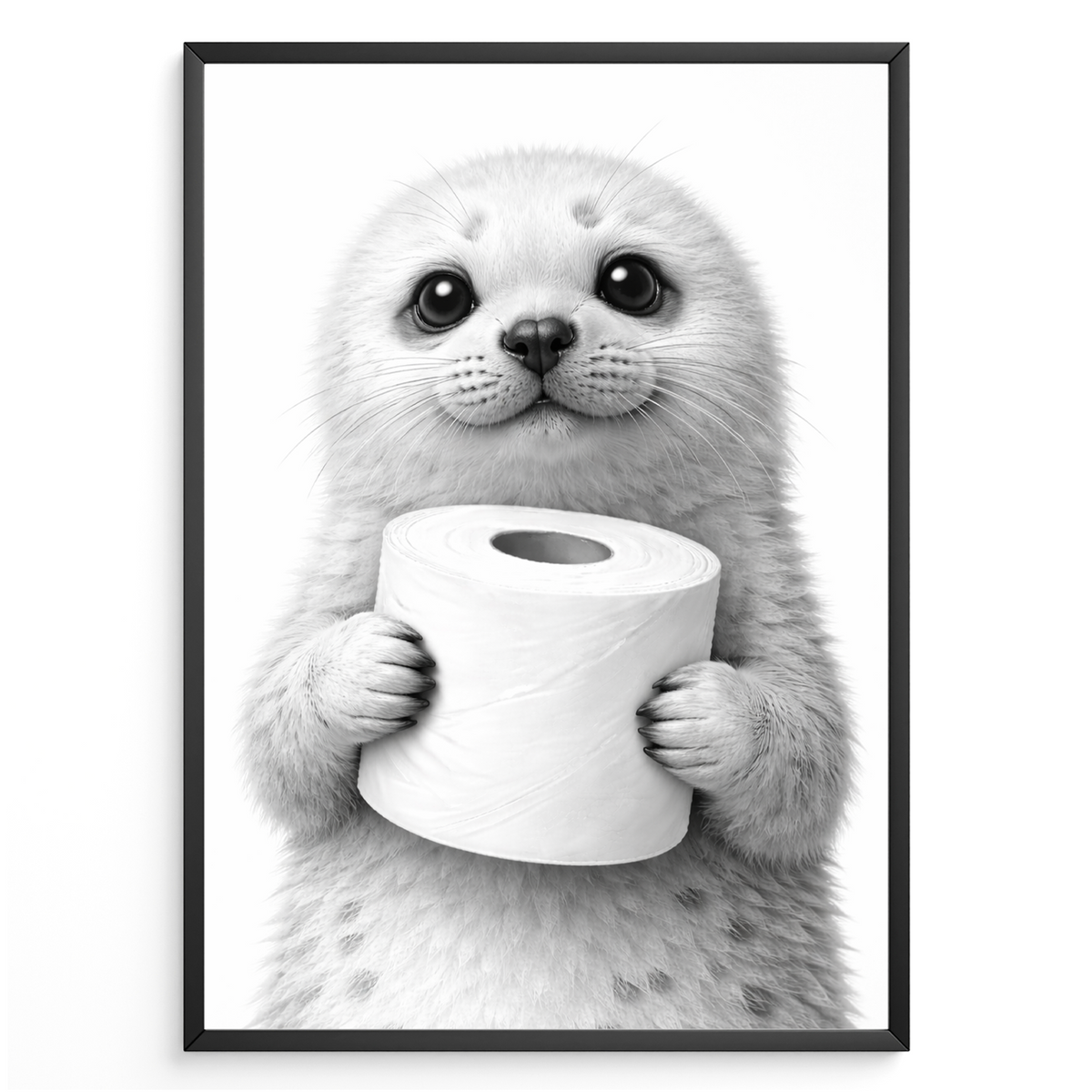 Lustiges Badezimmer Poster Robbe mit Klopapier Humorvolle Wanddeko für Toilette, Gäste-WC, Badezimmer Deko WC Humor Tiere witzige Robbe
