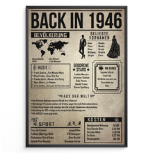Laden Sie das Bild in den Galerie-Viewer, 80. Geburtstag Geschenkidee personalisierbar | Poster Jahrgang 1946 Geschenk | Back in 1946 Rückblick
