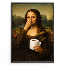 Laden Sie das Bild in den Galerie-Viewer, Lustiges Badezimmer Poster Mona Lisa mit Klopapier Nase zu Humorvolle Wanddeko für Toilette, Gäste-WC, Badezimmer Deko WC Humor Mona Lisa witzig
