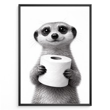 Laden Sie das Bild in den Galerie-Viewer, Lustiges Badezimmer Poster Erdmännchen mit Klopapier Humorvolle Wanddeko für Toilette, Gäste-WC, Badezimmer Deko WC Humor Tiere witziges Erdmännchen
