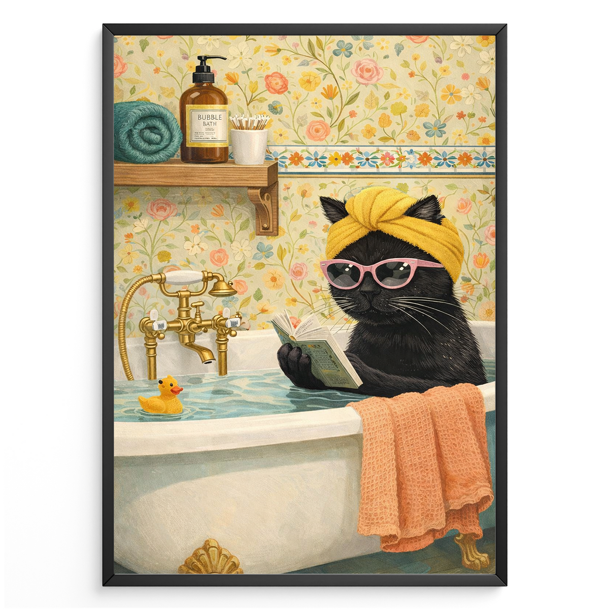 Katze in Badewanne Poster – Lustige Spa Katzen Wanddeko fürs Badezimmer