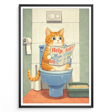 Laden Sie das Bild in den Galerie-Viewer, Katze auf Toilette Poster – Humorvolle Katzen Wanddeko für WC &amp; Bad
