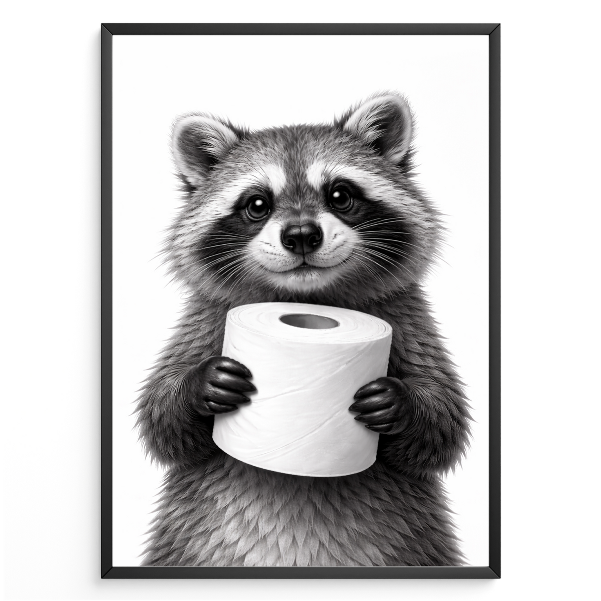 Lustiges Badezimmer Poster Waschbär mit Klopapier Humorvolle Wanddeko für Toilette, Gäste-WC, Badezimmer Deko WC Humor Tiere witziger Waschbär
