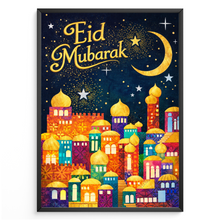 Laden Sie das Bild in den Galerie-Viewer, Eid Mubarak Poster – Orientalisches Wandbild mit Mond &amp; Sternen – Festliche Dekoration zum Zuckerfest
