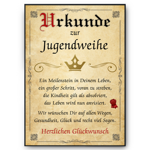 Jugendweihe Geschenk Urkunde zur Jugendweihe Karte Deko Jugendlicher